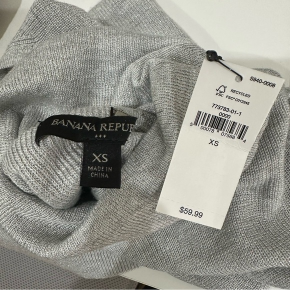 Banana Republic Lurex Turtleneck Sweater Sleeveless Metallic Silver - Picture 5 of 6